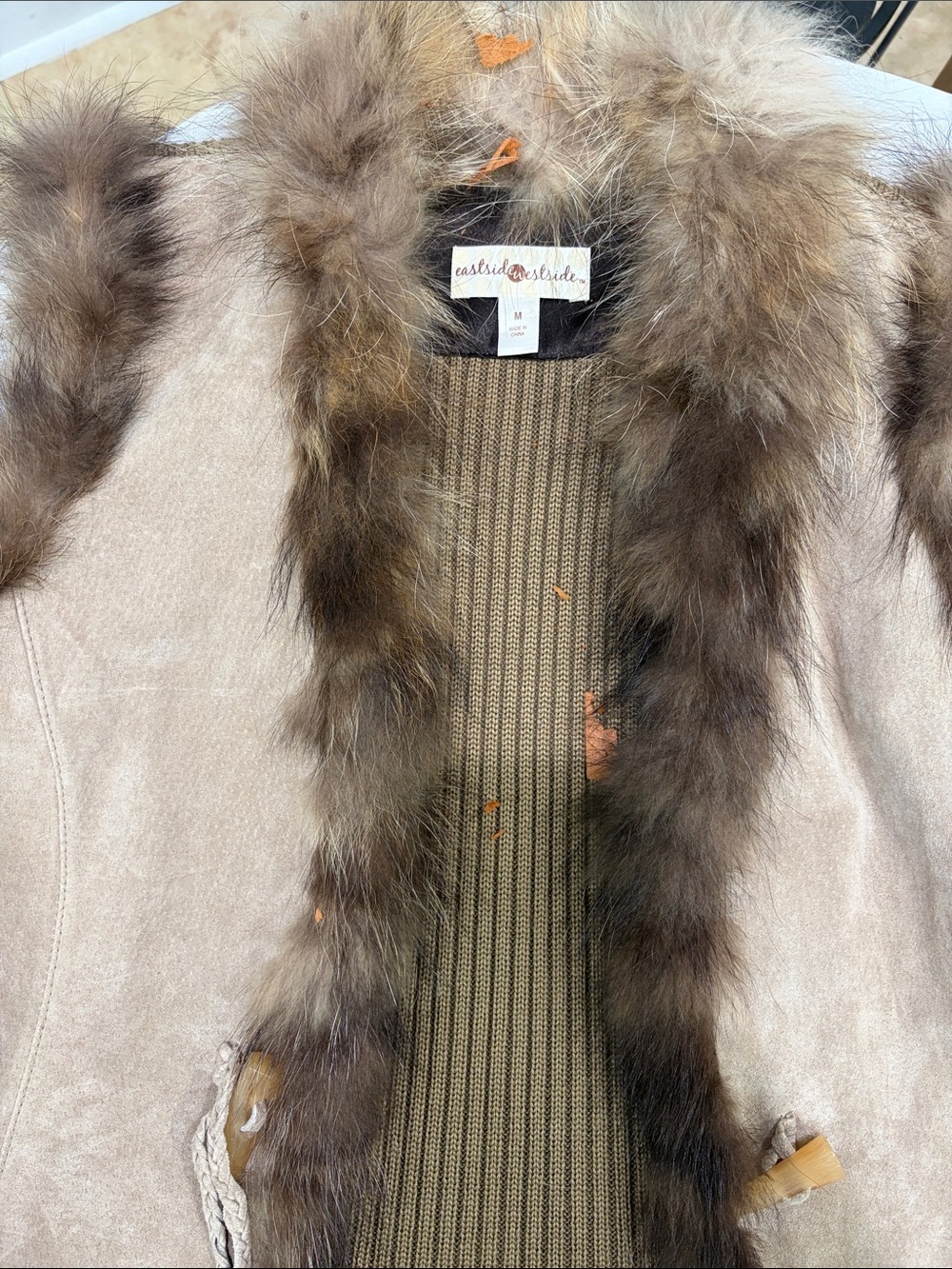 Eastside & Co. Beige Shearling Coat with Brown Fur Trim